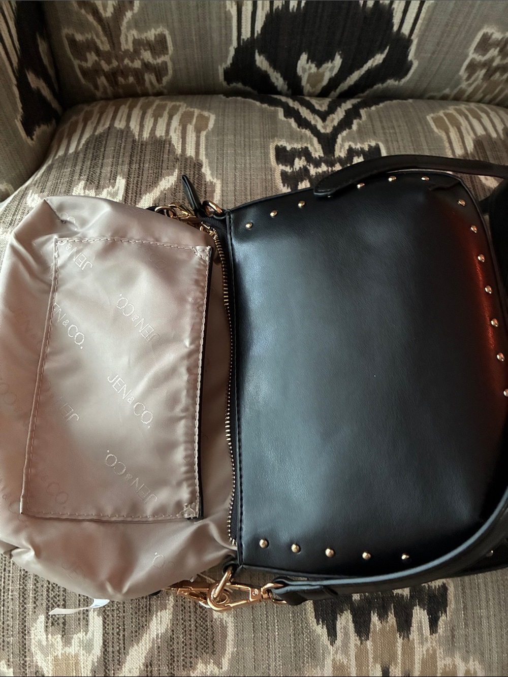 NWT Jen & Co Carmen Vegan Gold Stud Black Crossbody - Picture 9 of 14